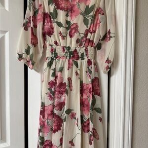 Pink Floral Bishop Sleeve Sundress for Wedding Guests
